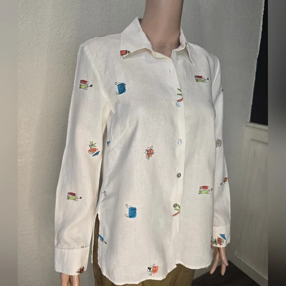 Women's RICHARD MALCOLM White 100% Irish Linen Shirt Size Small - Picture 9 of 12
